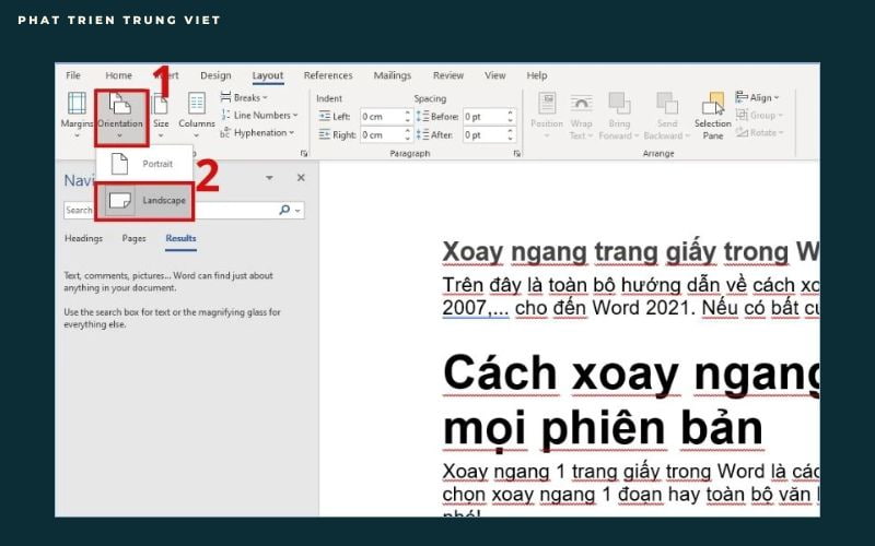 Cách xoay ngang toàn bộ trang văn bản trong Word bước 2
